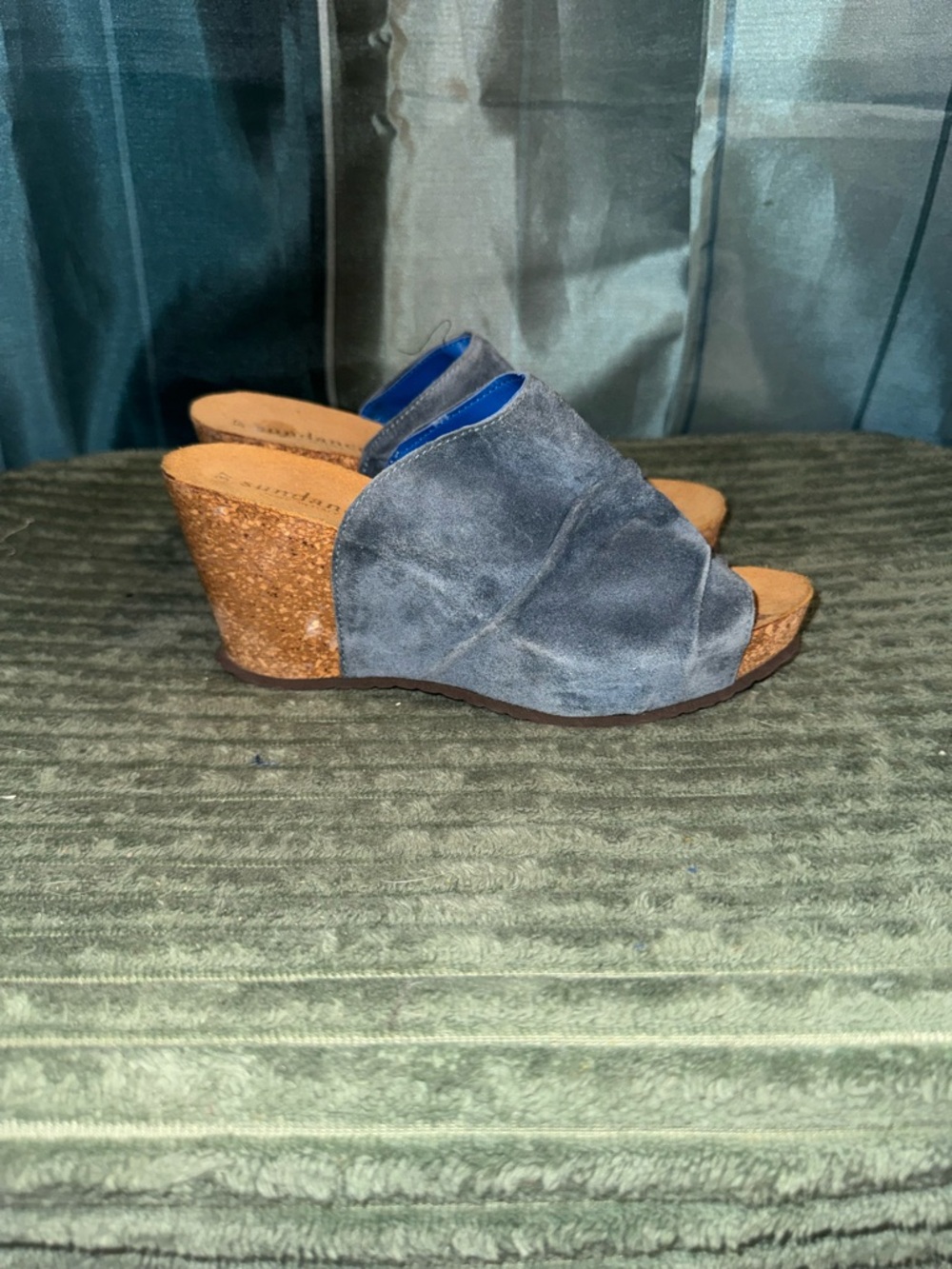 Sundance Suede Cork Wedge Slide Sandals